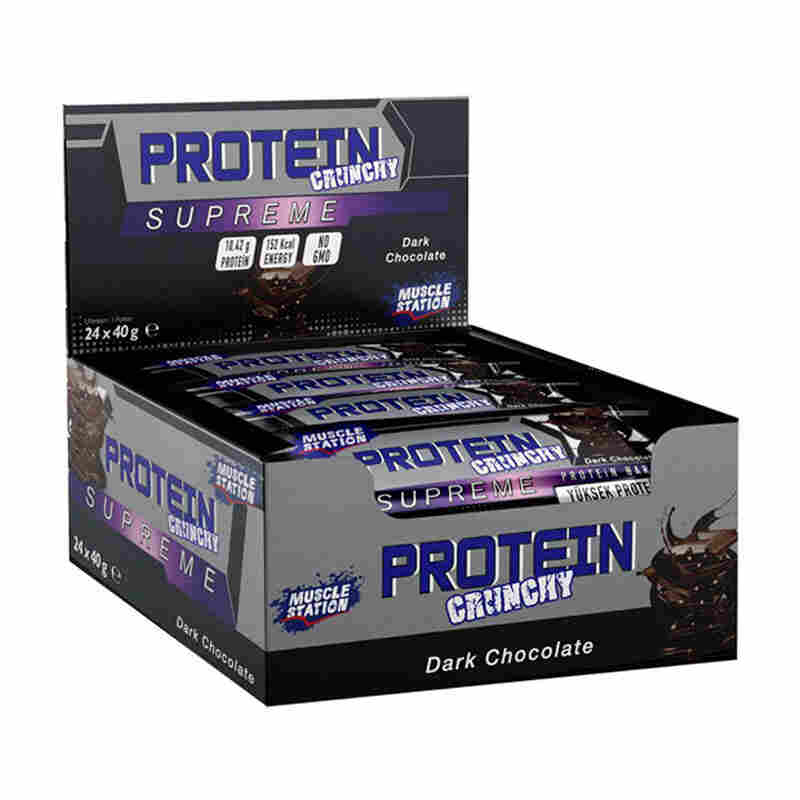 muscle station supreme crunchy protein bar dark chocolate 24 x 40 gr