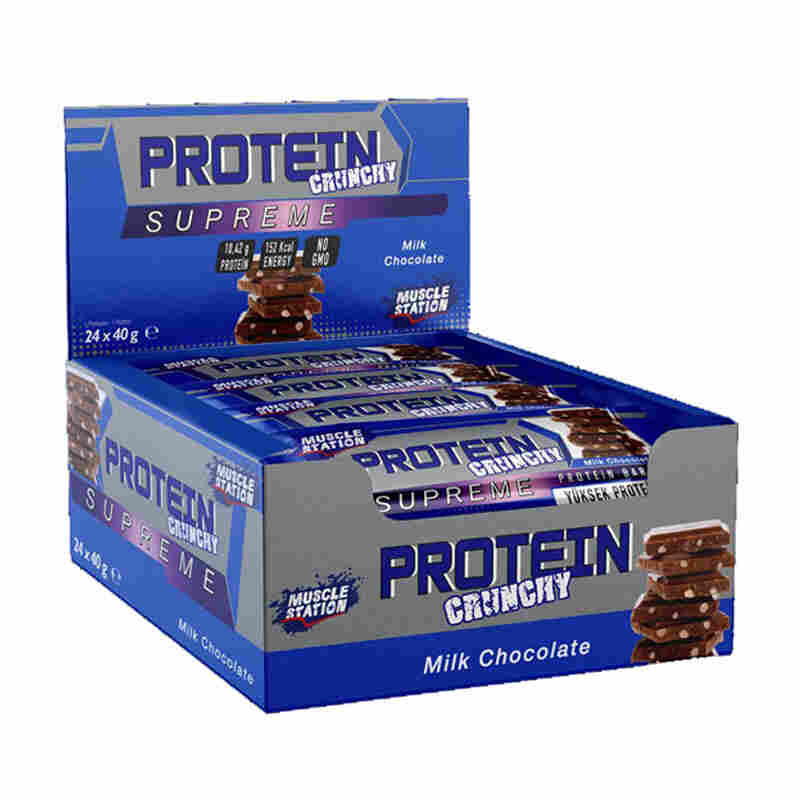 muscle station supreme crunchy protein bar milk chocolate 24 x 40 gr