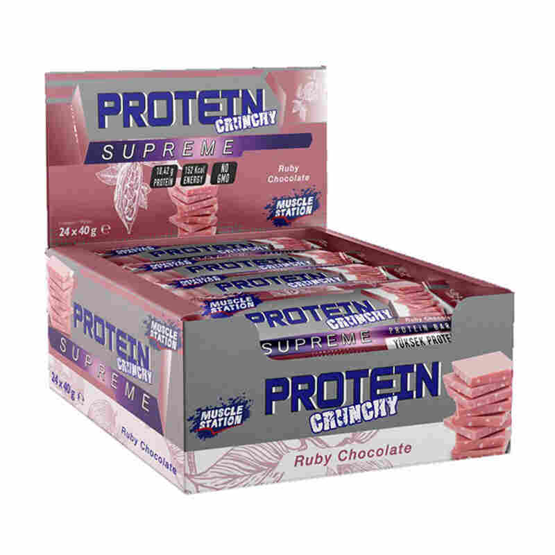 muscle station supreme crunchy protein bar ruby chocolate 24 x 40 gr