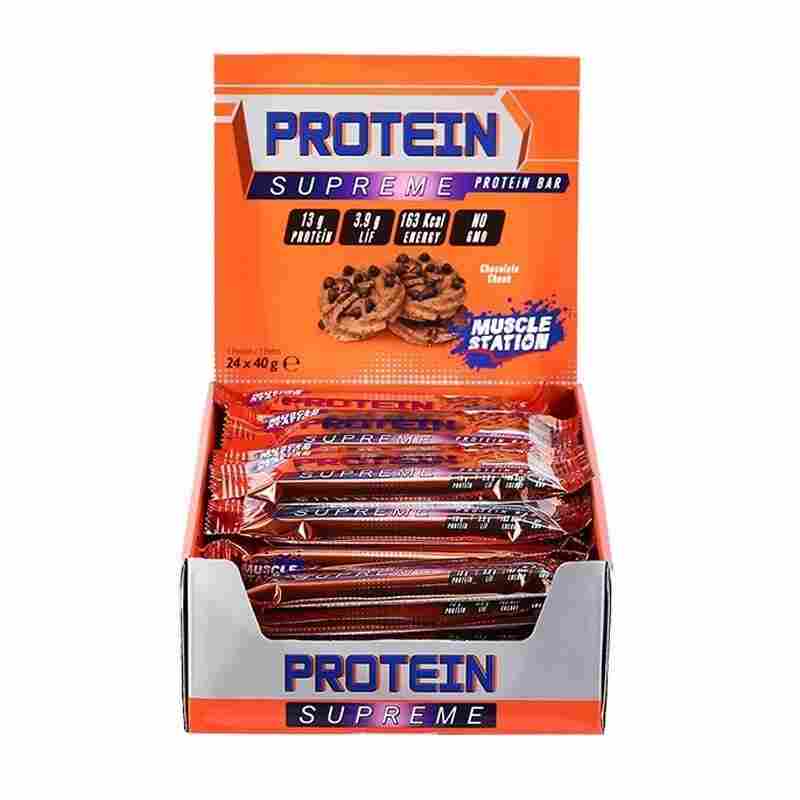 muscle station supreme protein bar chocolate chunk 24 x 40 gr