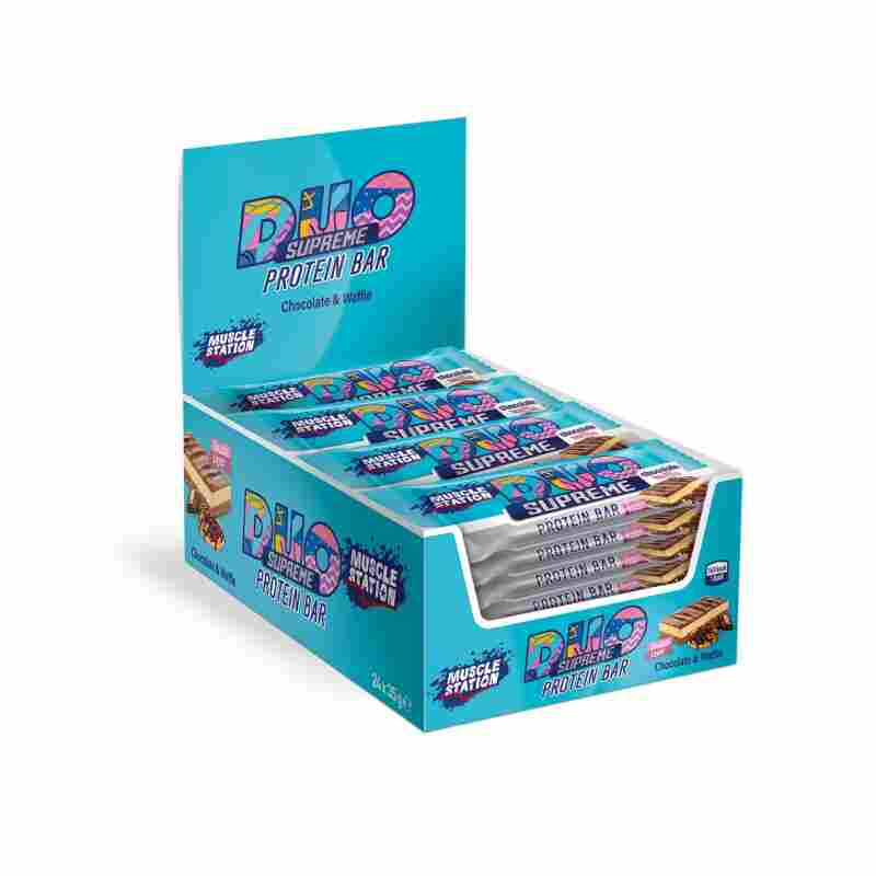 muscle station duo supreme protein bar 24 x 35g chocolate & waffle